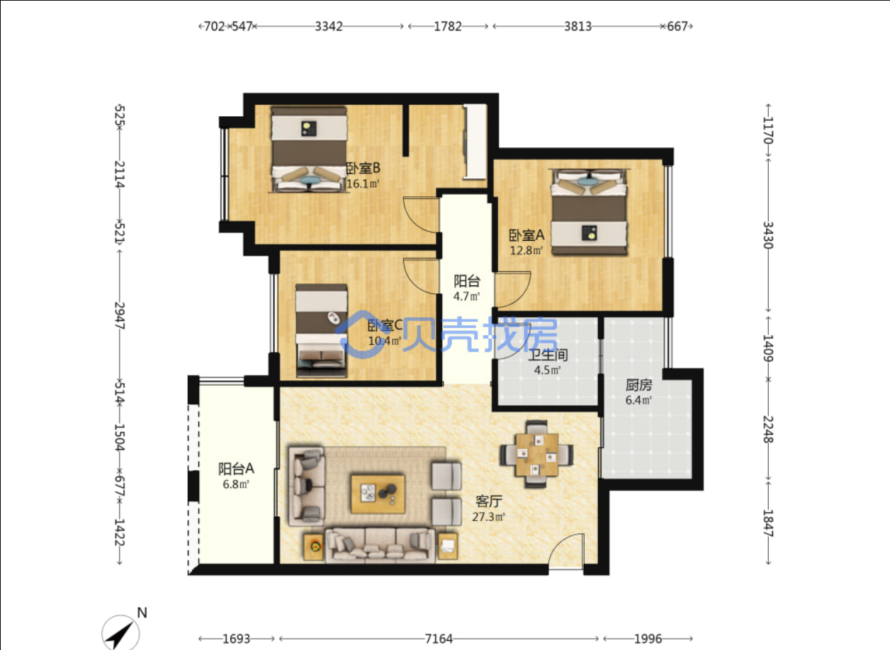 君悦名筑 3室2厅 房东住家装修